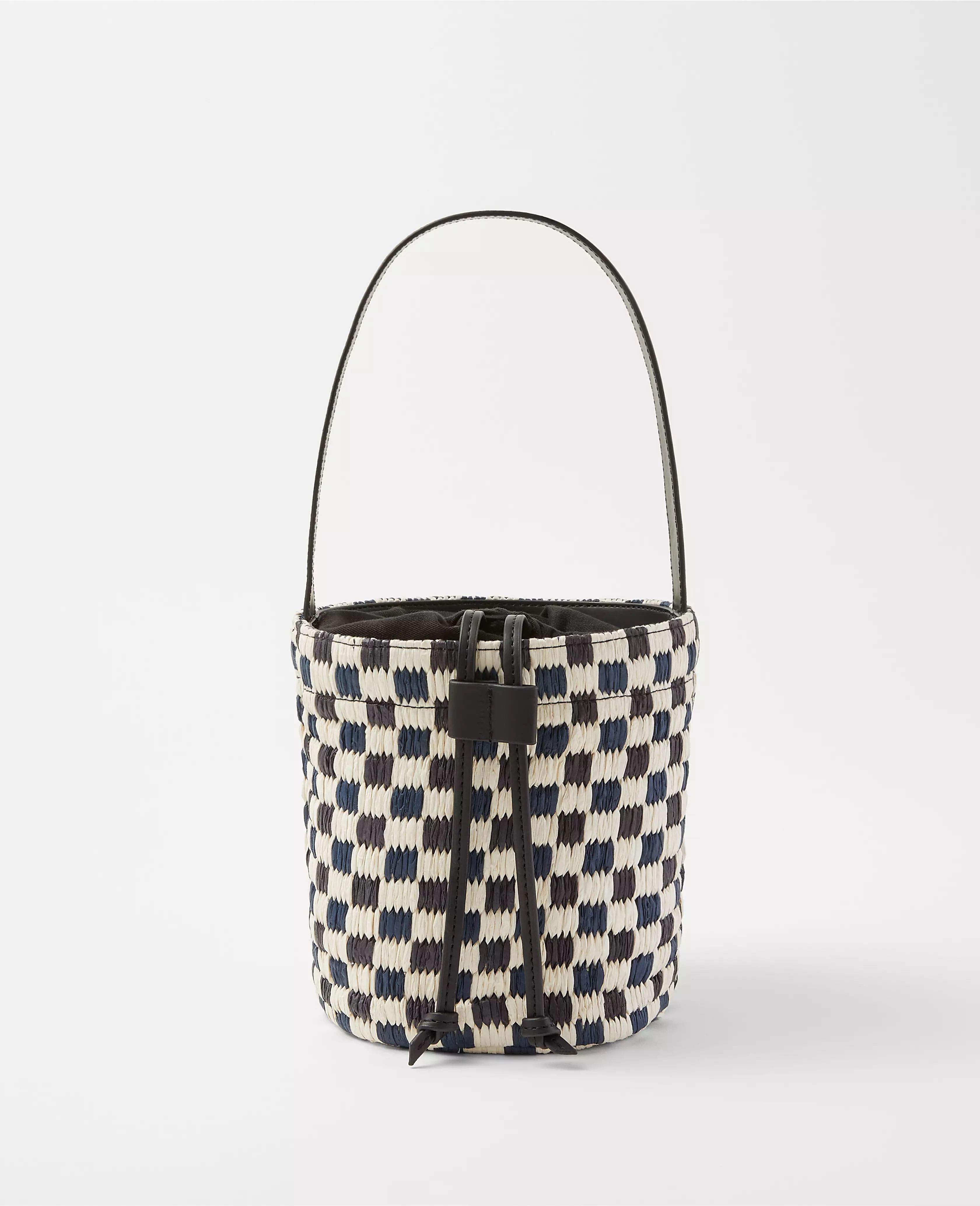 Checkered Raffia Bucket Bag | Ann Taylor (US)