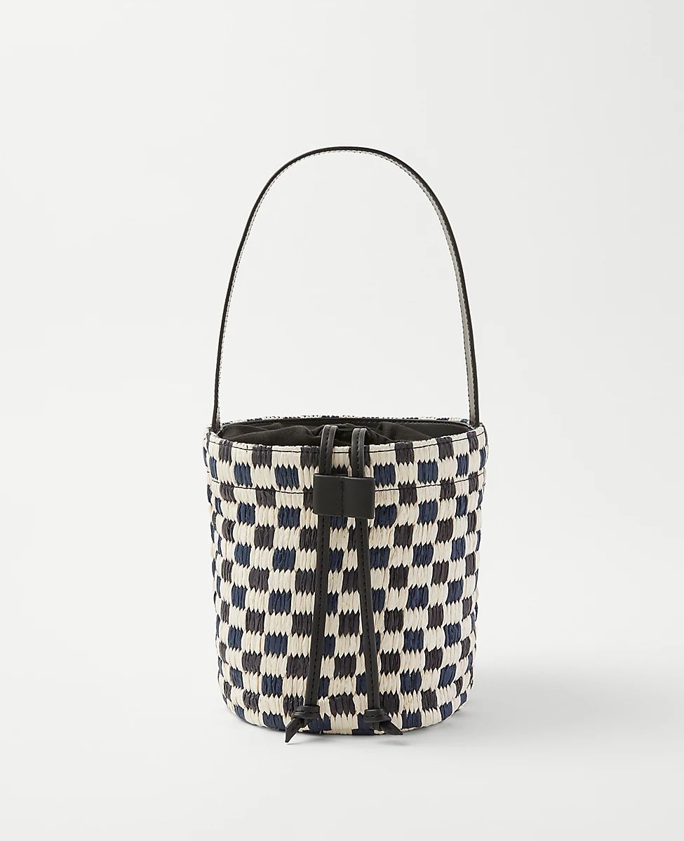 Checkered Raffia Bucket Bag | Ann Taylor (US)