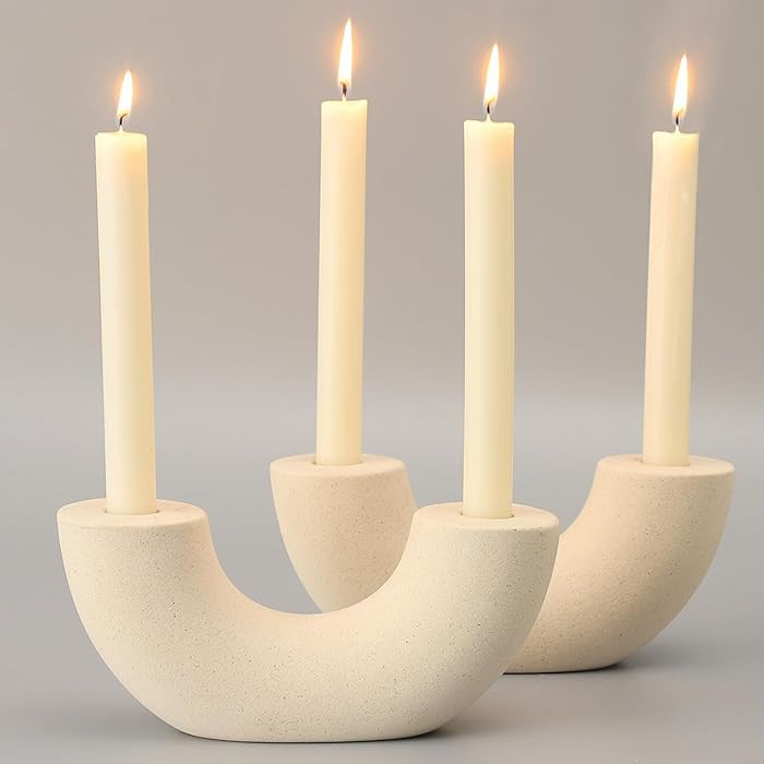 Taper Candle Holders, Ceramic Boho Candle Holders Set of 2, Farmhouse Candle Holder, White Candle... | Amazon (US)