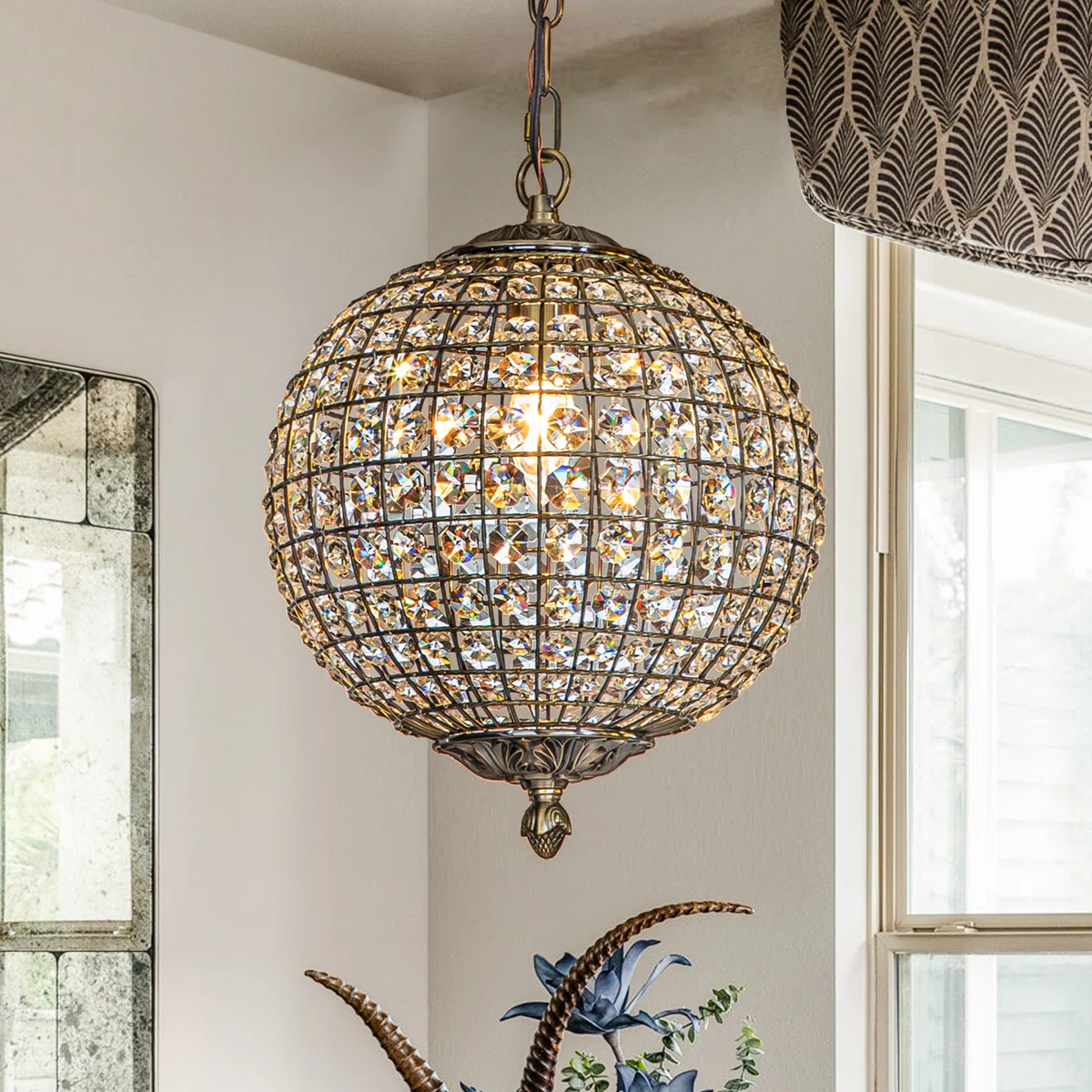 House of Hampton® Dhamender Retro Antique Gold Crystal Globe Pendant With Crystal Accents & Revi... | Wayfair North America