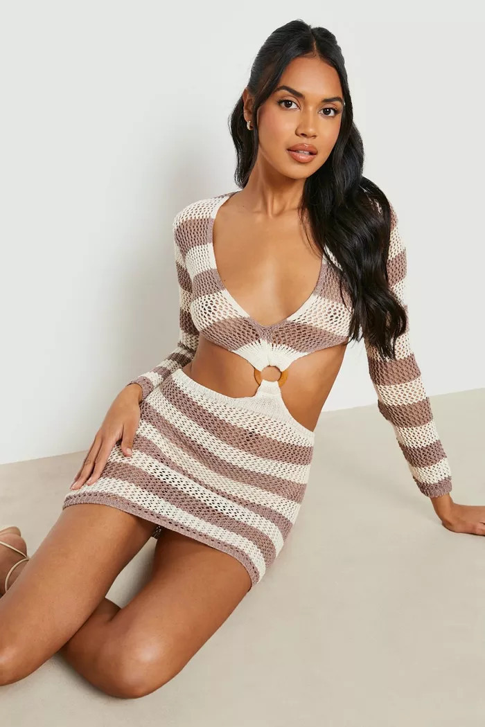 Stripe Crochet O Ring Beach Dress | Boohoo.com (US & CA)