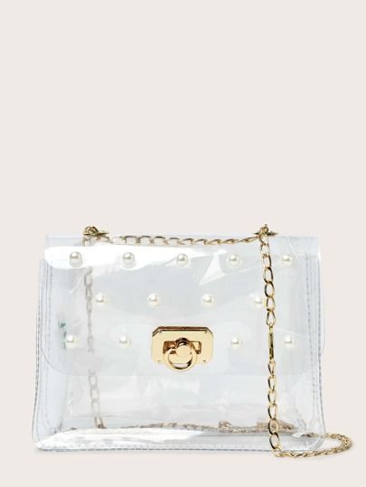 Clear Faux Pearl Decor Chain Bag | SHEIN