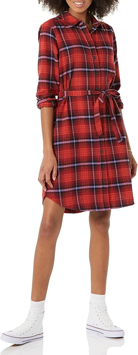 Goodthreads Women's Brushed Flannel Relaxed-Fit Belted Shirt Dress | Amazon (US)