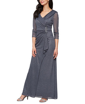 Alex Evenings Petite Portrait Collar Embellished Mesh Dress - Macy's | Macy's