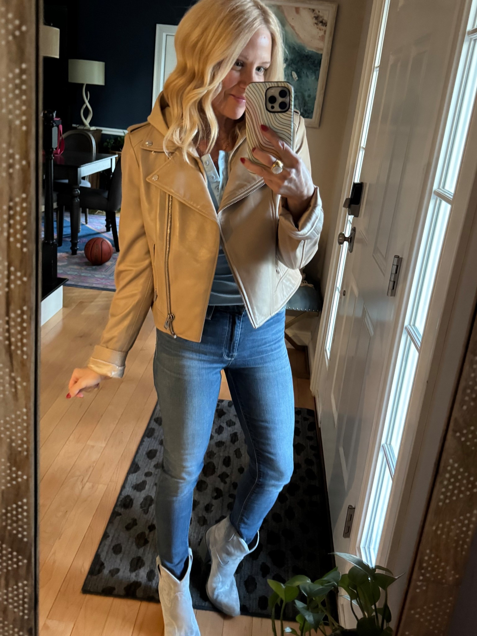 Girls night style 
Lamarque leather jacket
Cozy Henley 

#LTKStyleTip #LTKOver40