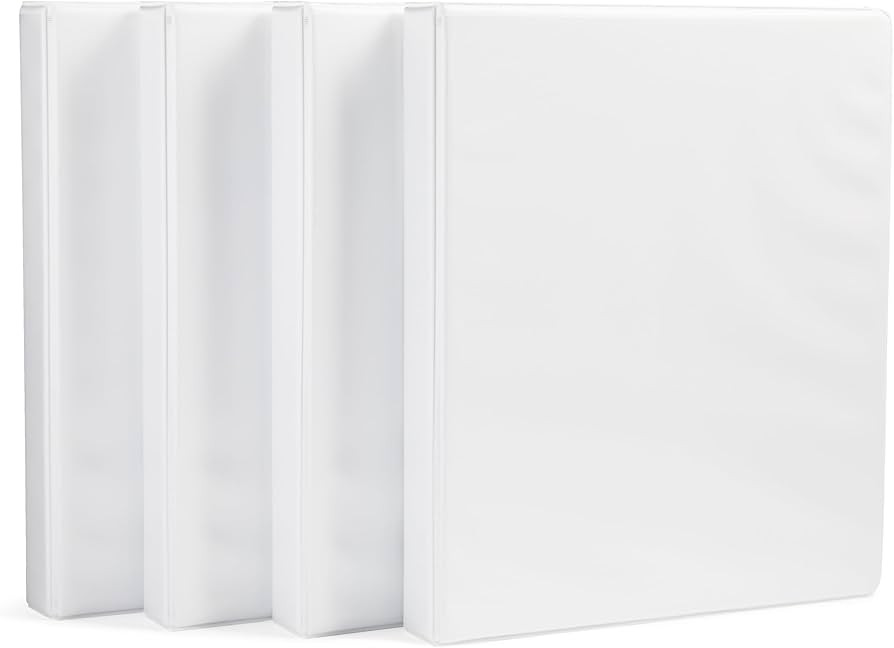 Amazon Basics 3-Ring Binder with Round Rings and Interior Pockets, 1-Inch, White, 4-Pack | Amazon (US)