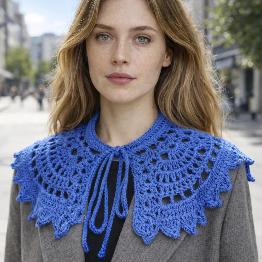 Handmade Royal Blue Crochet Collar, Detachable Knit Lace Peter Pan Collar, Parisian Chic Accessor... | Etsy (US)