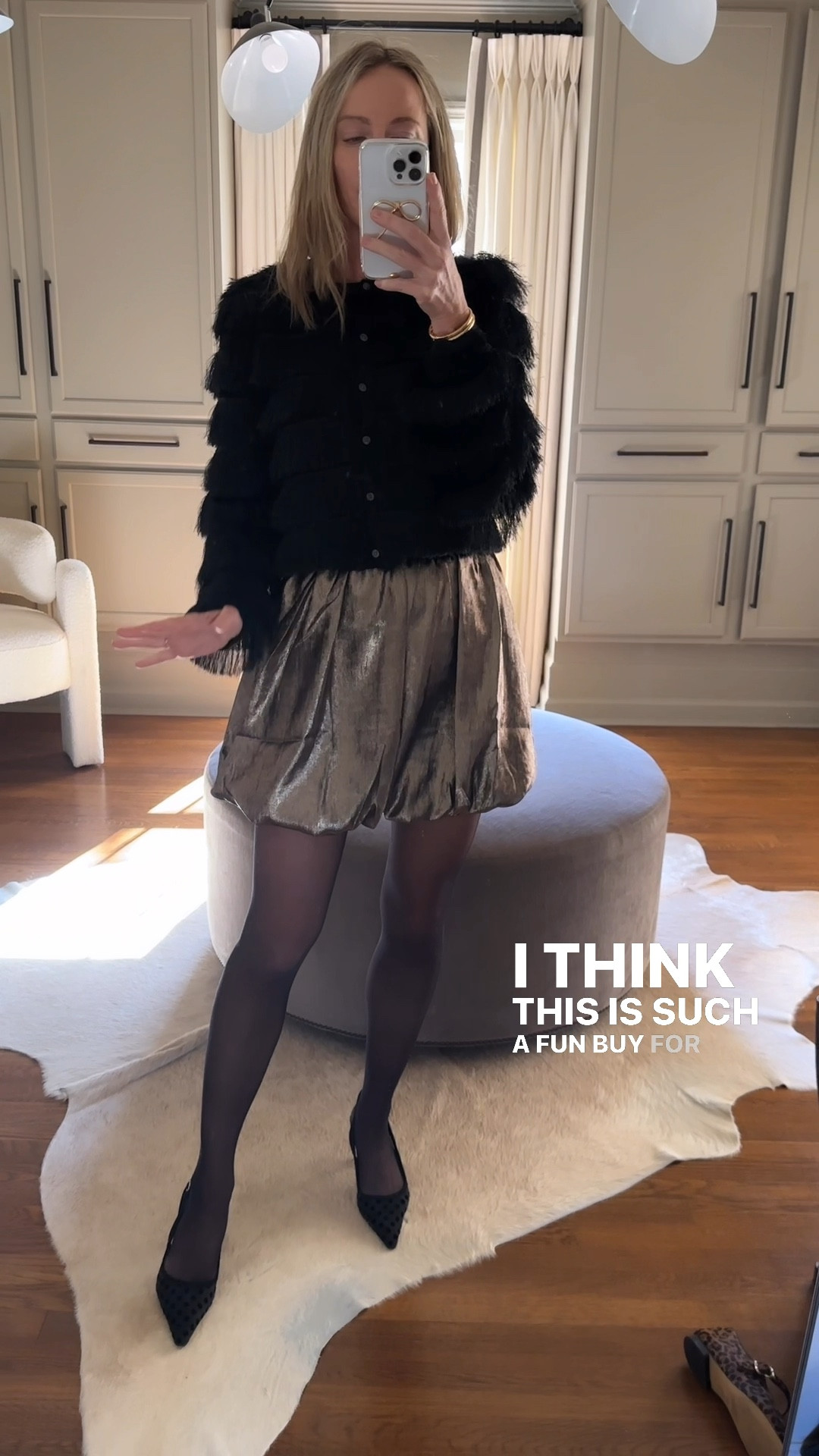 Bubble skirt on sale! And sweater 🖤 size down one in the skirt! Sweater in a size small. 

#LTKHoliday #LTKParties #LTKFindsUnder100