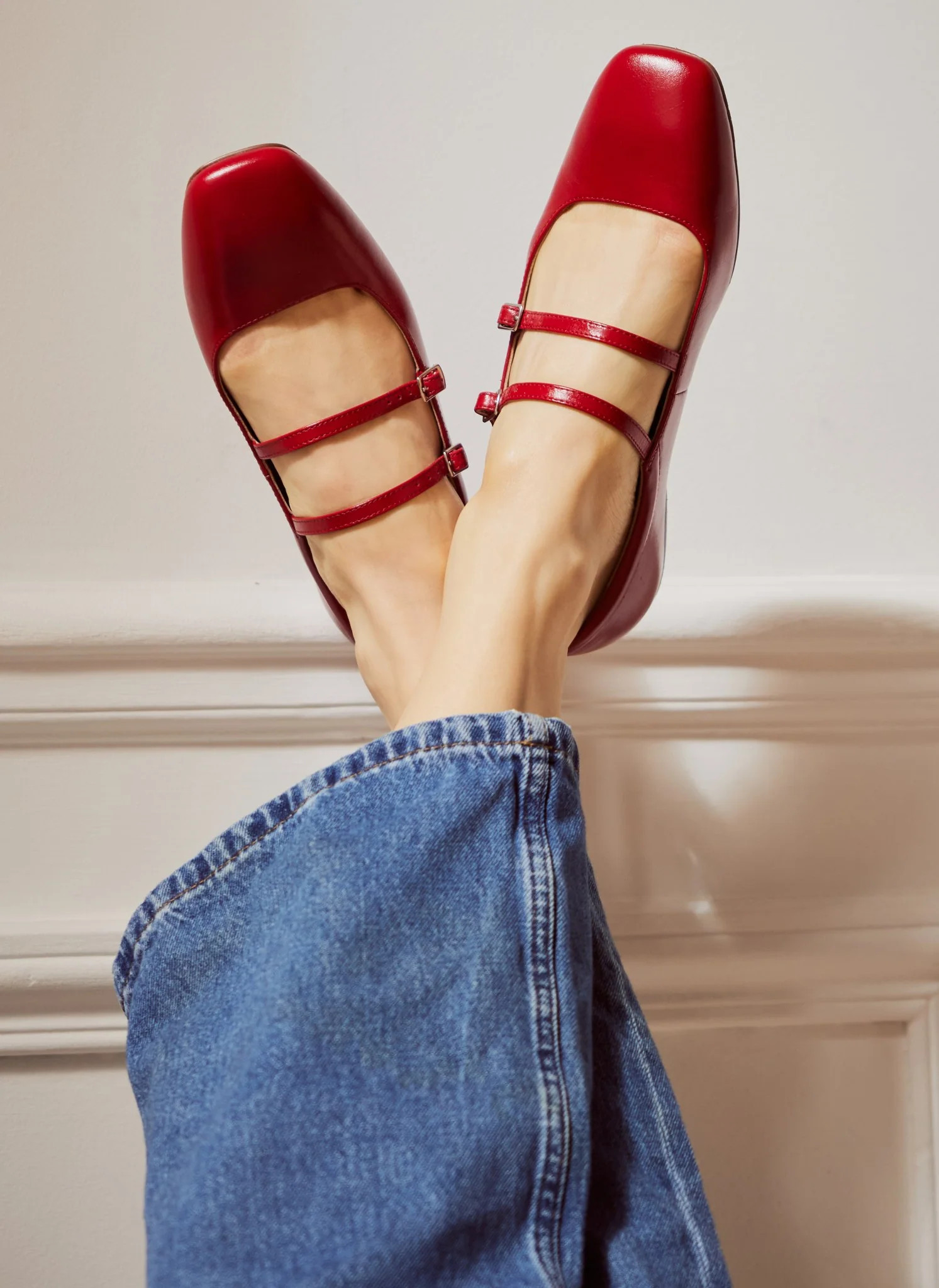 Red Leather Ballet Pumps | Mint Velvet
