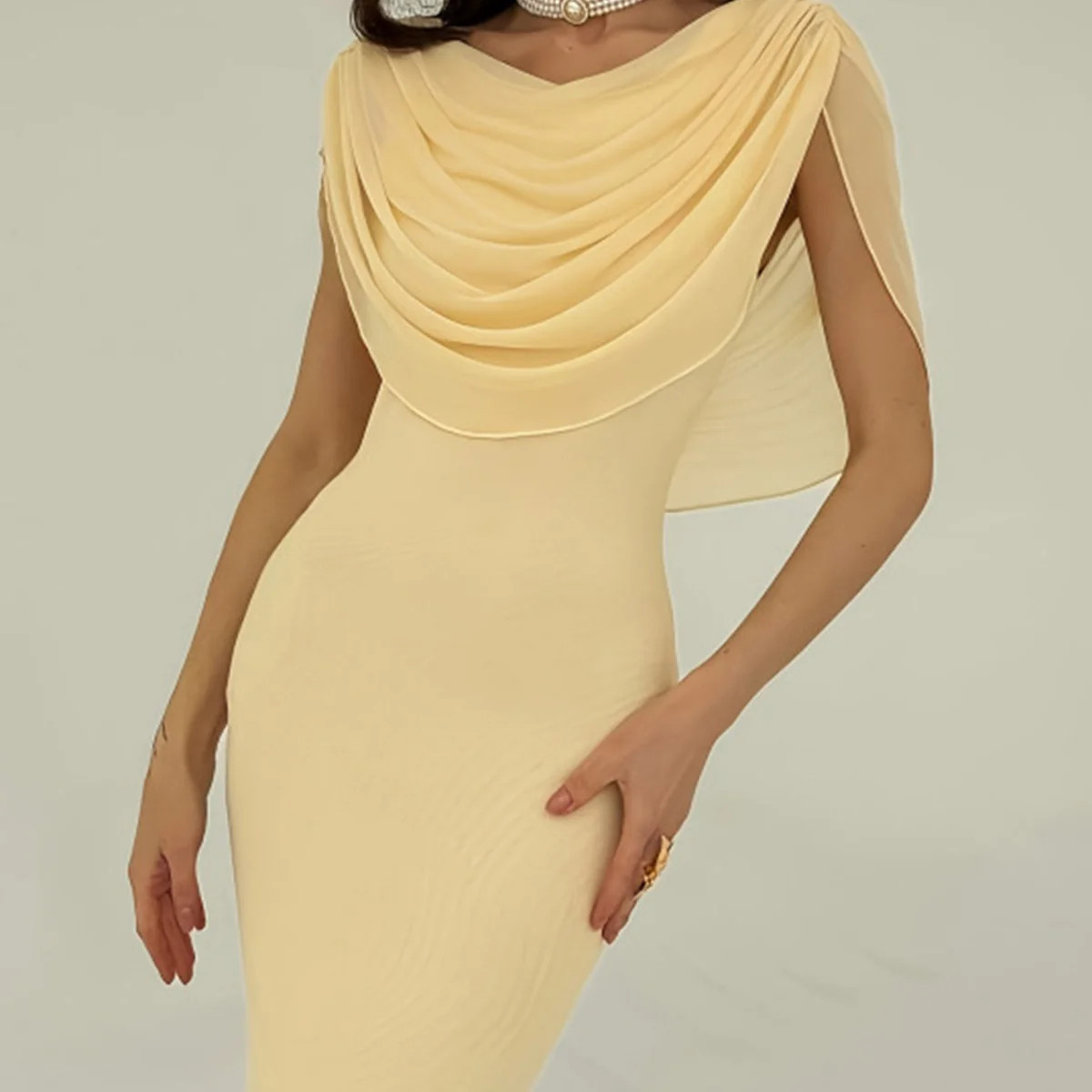Yellow Cowl Neck Sleeveless Maxi Dress & Reviews - Yellow - Dresses | RIHOAS | rihoas.com