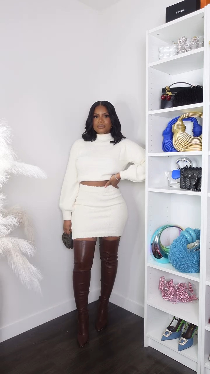 I’m wearing a small, two piece set, brown boots, gold clutch, fall outfit, fall look, skirt set 

#LTKStyleTip #LTKFallSale #LTKFindsUnder50