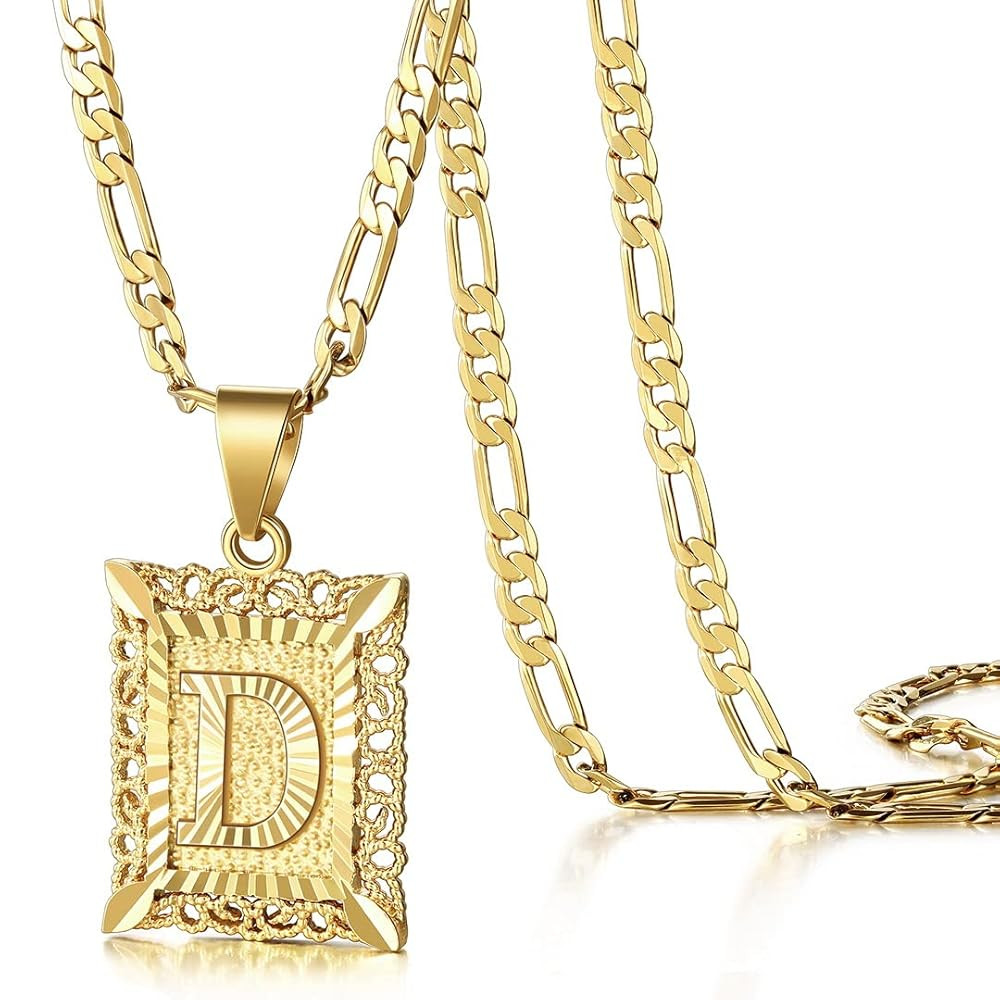 KissYan Initial Letter Pendant Necklace for Men Women, 14K Gold Plated Square Capital Monogram Ne... | Amazon (US)