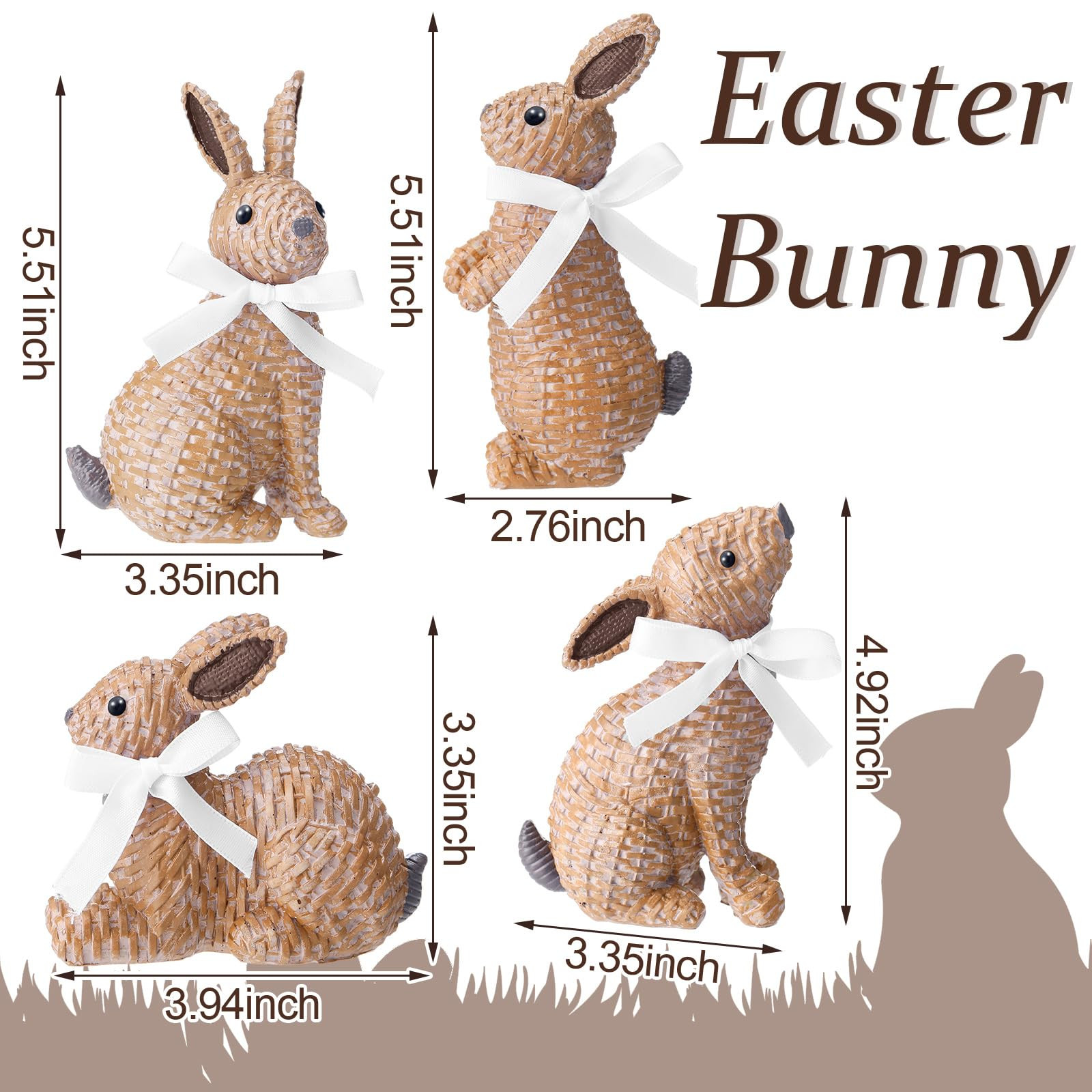 4 Pcs Rattan Bunny Figurines Easter Decorations Resin Rabbit Statues Effect Rabbit Sculptures Tab... | Amazon (US)