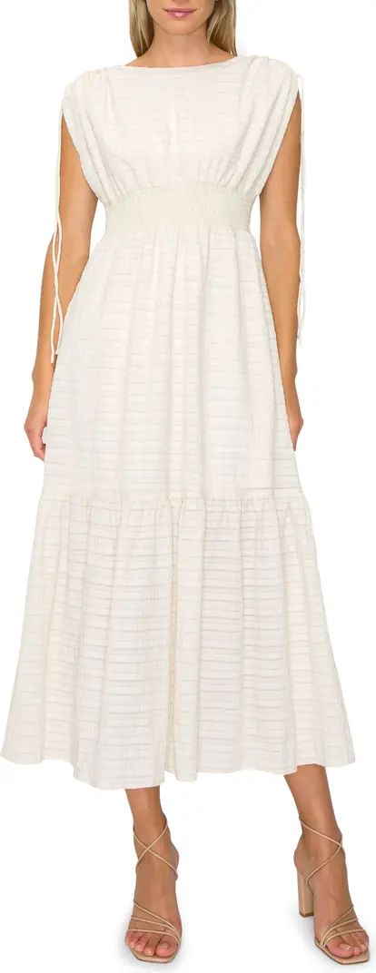 Textured Smocked Waist Tiered Midi Dress | Nordstrom
