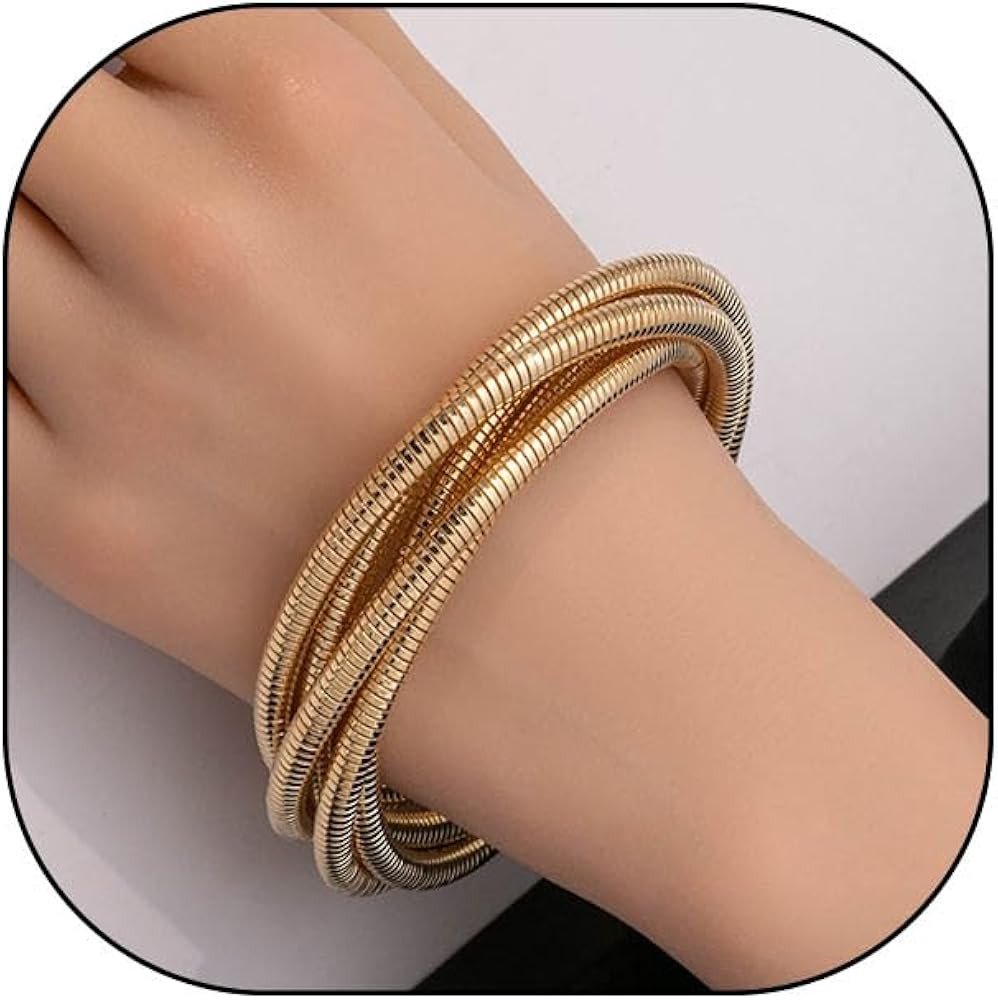 FUTIMELY Gold Stacked Stretch Statement Bracelet Set for Women Chunky Multilayer Twist Elastic Si... | Amazon (US)