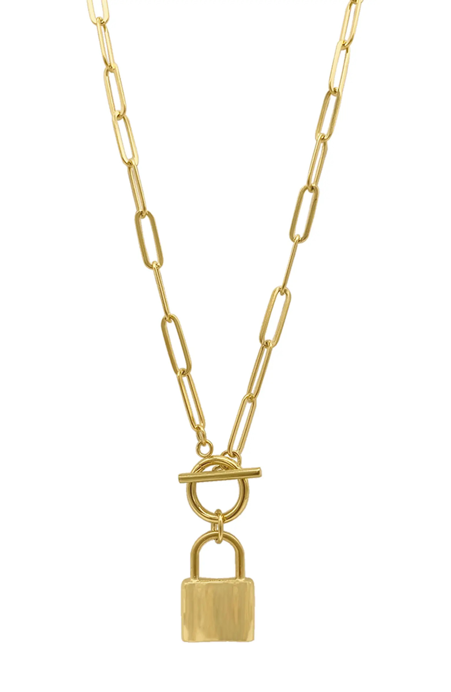 14K Gold Plated Water Resistant Paper Clip Chain Lock Toggle Necklace | Nordstrom Rack