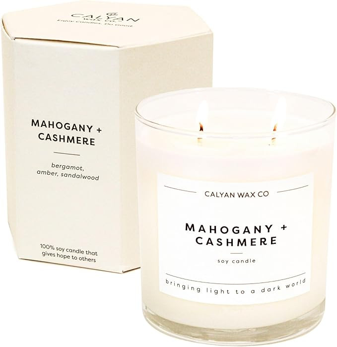 Mahogany & Cashmere 2 Wick Scented Candle - 37 Hour Burn - Luxury Clean Soy Wax Candles - Long La... | Amazon (US)