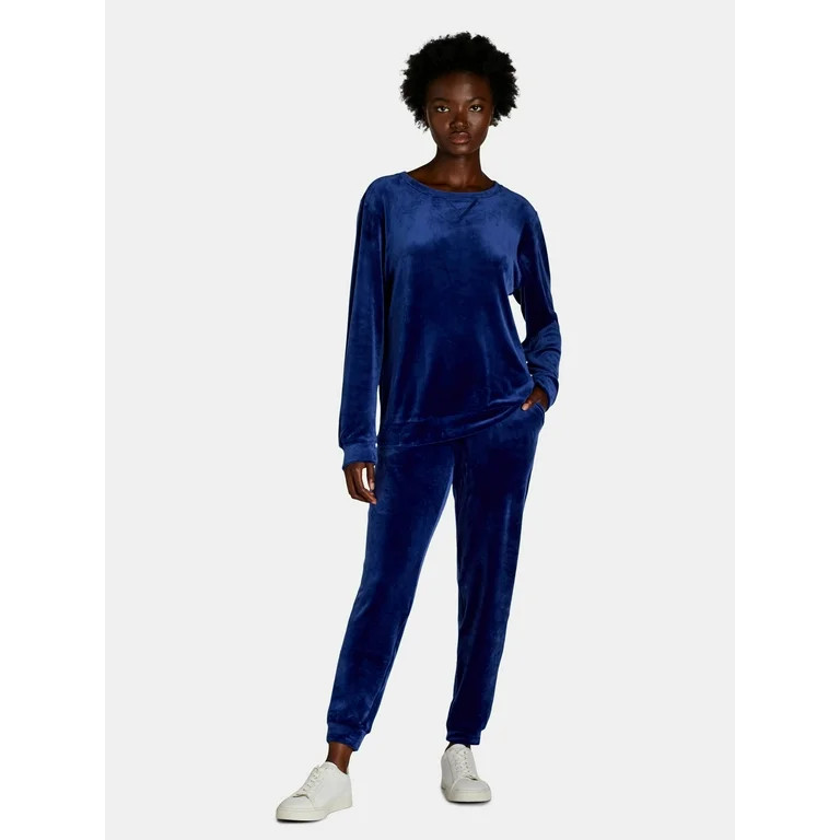 Time and Tru Women's Velour Sweatshirt and Jogger Pants Set, 2-Piece, Sizes XS-XXXL | Walmart (US)