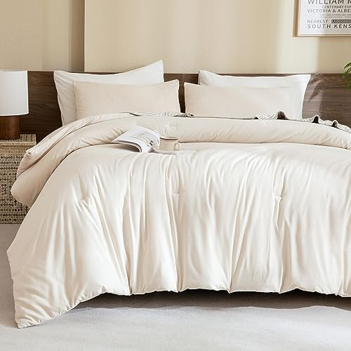 Paxrac Beige Comforter Set King Size, Cream 3 Pieces Comforter Set, Lightweight Solid Neutral Bedding Set, All Seasons Soft Breathable Boho King Comforter Set (104x90In Comforter & 2 Pillowcases) | Amazon (US)