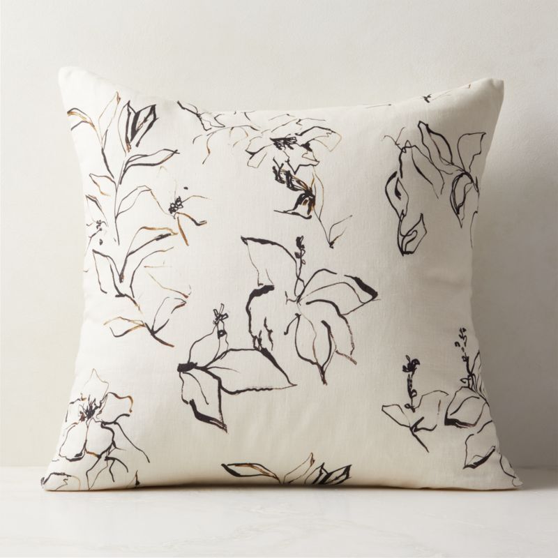 23" Flora Linen Pillow With Feather-Down Insert | CB2 | CB2