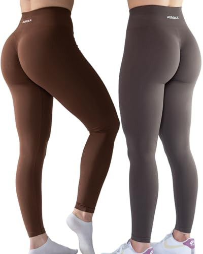 AUROLA Intensify 2 Pieces Set Workout Leggings for Women Seamless Scrunch Pants,Set (Chestnut Brown+Dandelion Brown),S | Amazon (US)