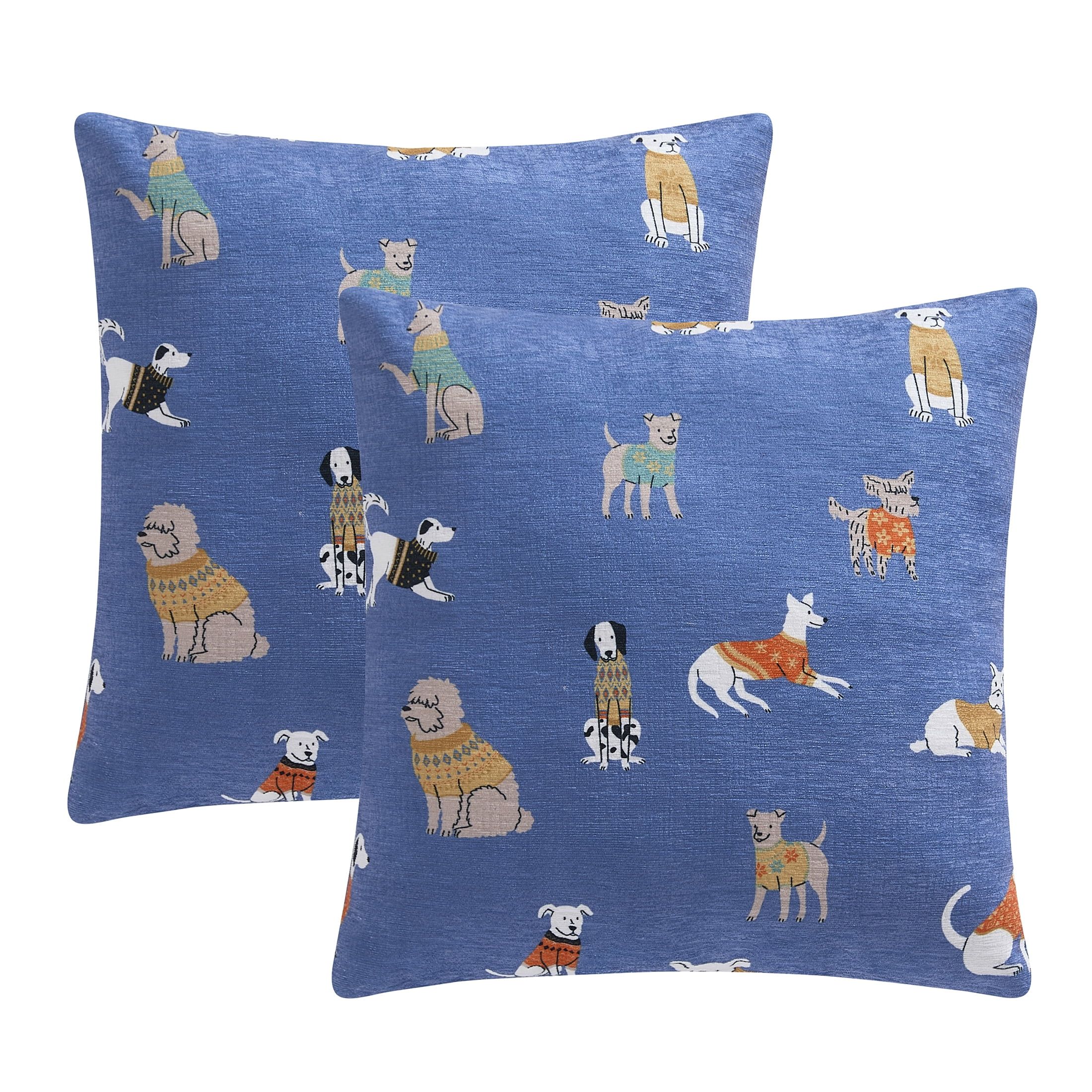 Printed Dogs Chenille Decorative Pillow Set, Mainstays, 18" x 18", 2 Pieces | Walmart (US)