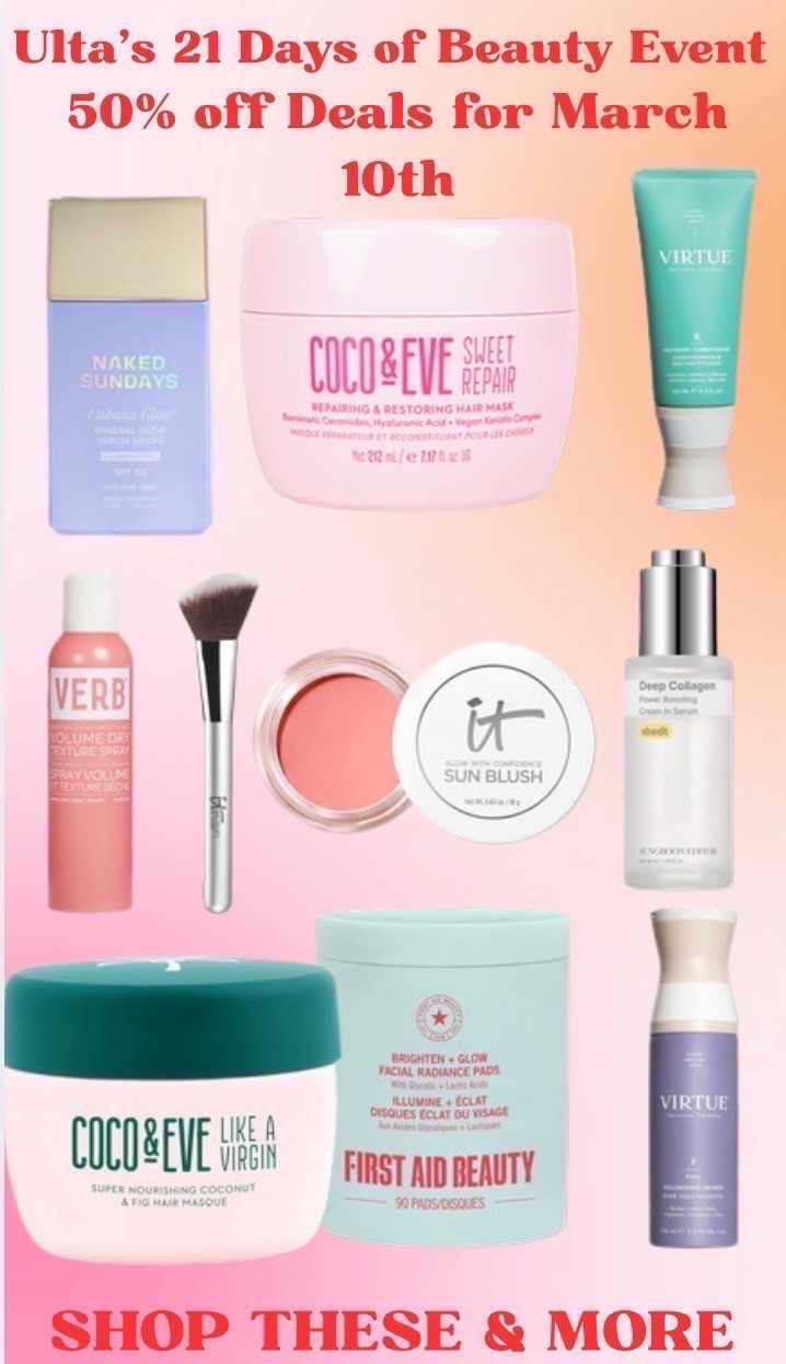 Ulta's Beauty Steals for March 10h. 

@ulta 

 

#LTKOver40 #LTKSaleAlert #LTKBeauty