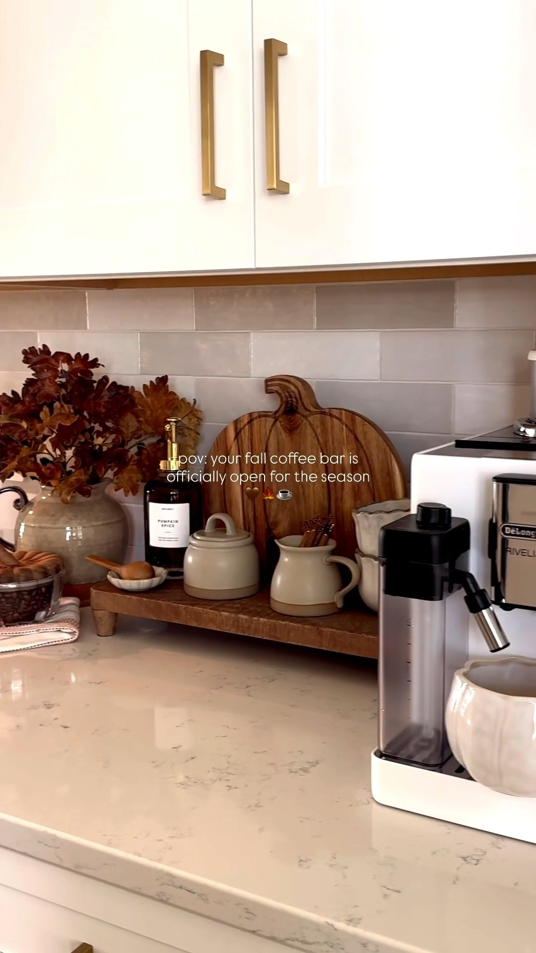 Styled my little coffee area for fall and currently accepting pumpkin spice orders only. 🤭☕️🍁

🔗 Comment coffee and I’ll message you the link to shop! 

#falldecor #fallcoffeebar #coffeebar #coffeebarstyling #coffeestation #coffeecorner 

#LTKSeasonal #LTKHome