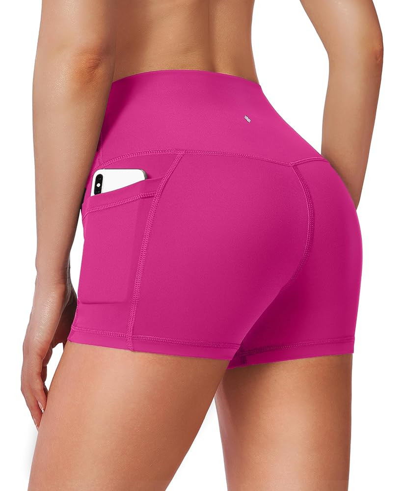 Women's High Waist Yoga Shorts with Side Pockets Tummy Control Running Gym Workout Biker Shorts f... | Amazon (US)