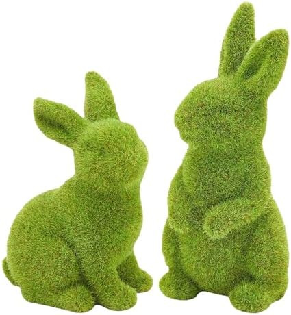 2 PCS Moss Bunny Decorative Figurines Flocked Resin Easter Bunny Decor Green Moss Bunnies for Spr... | Amazon (US)