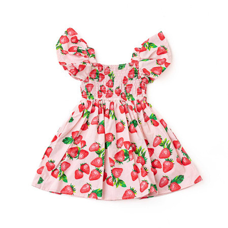 Strawberry Bliss Girls Cotton Smocked Dress 3t-14 | Shade Critters