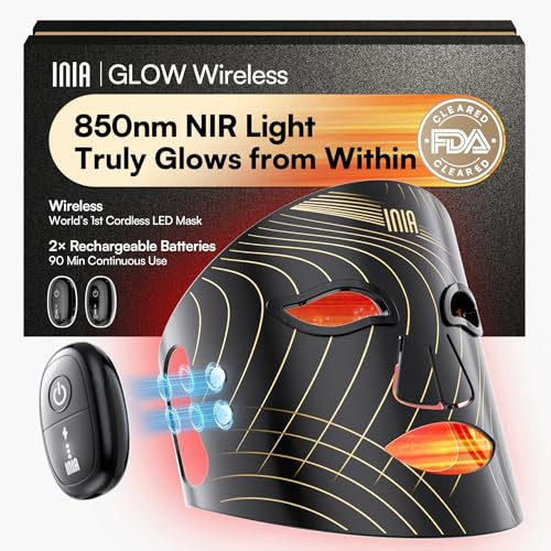 INIA Red Light Therapy Mask for Face, Glow Wireless LED Face Mask Light Therapy with Near-Infrared Red Light (NIR), Rechargeable and Ergonomic Design for Home & Travel | Amazon (US)