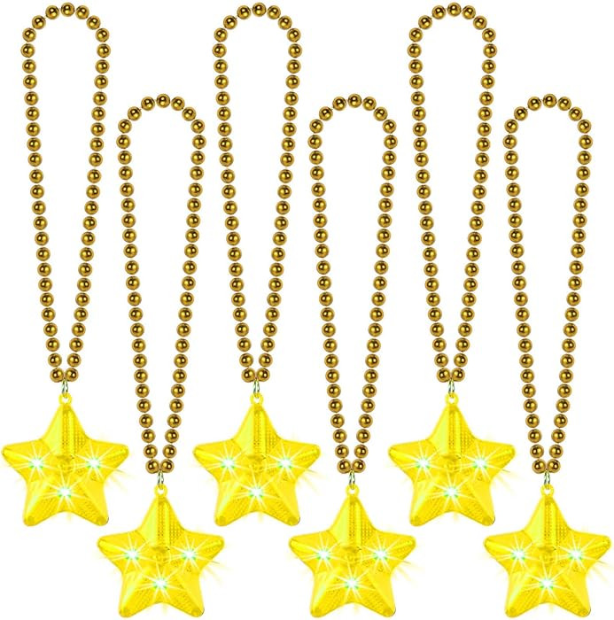 NUDALA 6 Pack Yellow LED Glow Star Necklace Bulk Beaded Necklaces for Halloween Christmas Decorat... | Amazon (US)