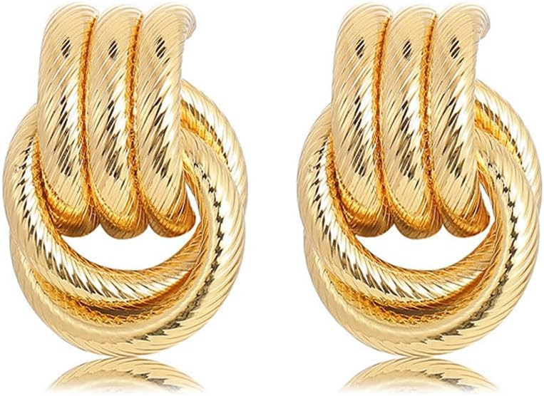 14K Chunky Gold Earrings Gold Geometric Drop Dangle Earrings for Women Large Hoop Gold Statement ... | Amazon (US)