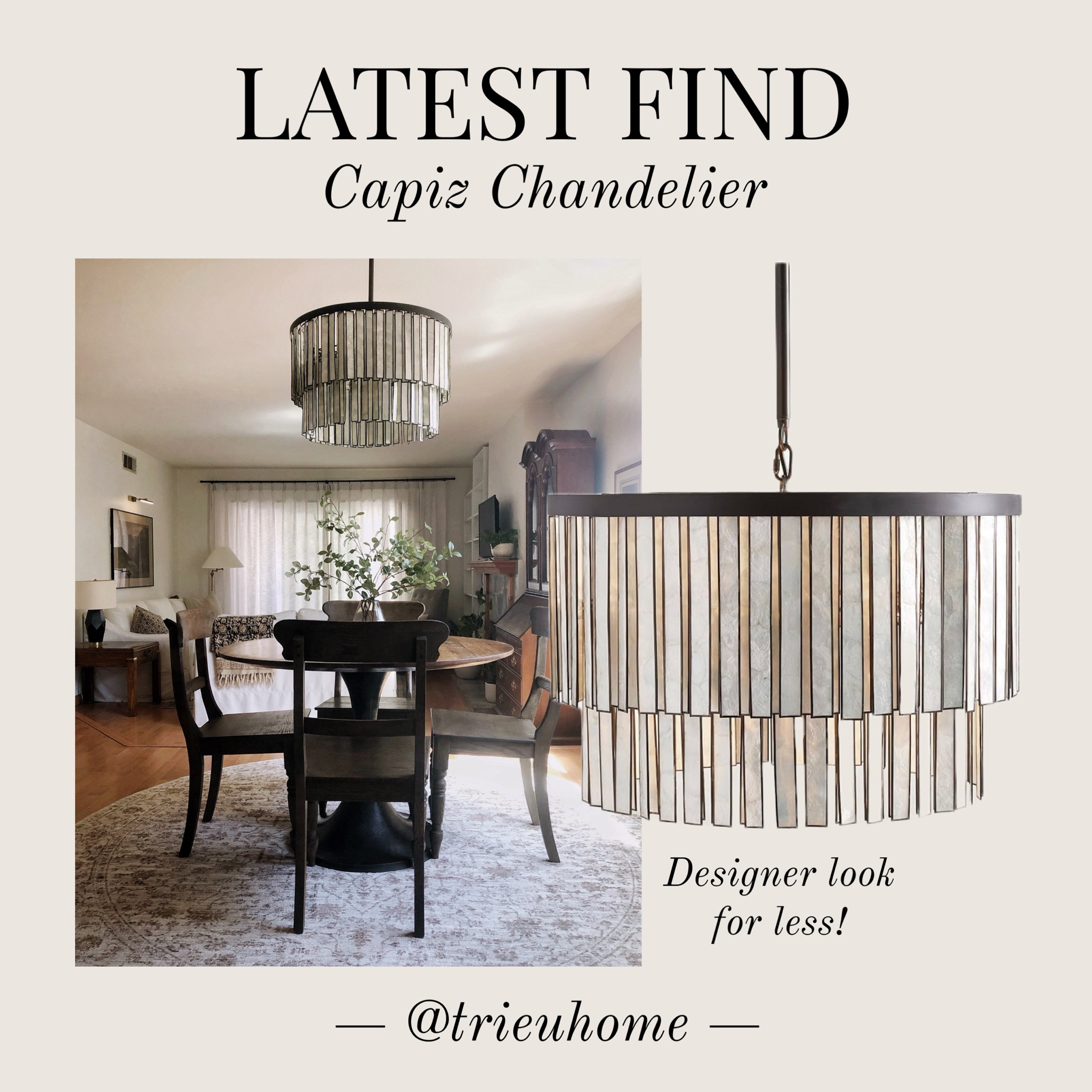 Latest “Designer Look For Less” find on Amazon—my Capiz Chandelier! It’s the exact same product, all you have to do is hang the shells yourself. Is that worth saving $300? You tell me!

#LTKHome