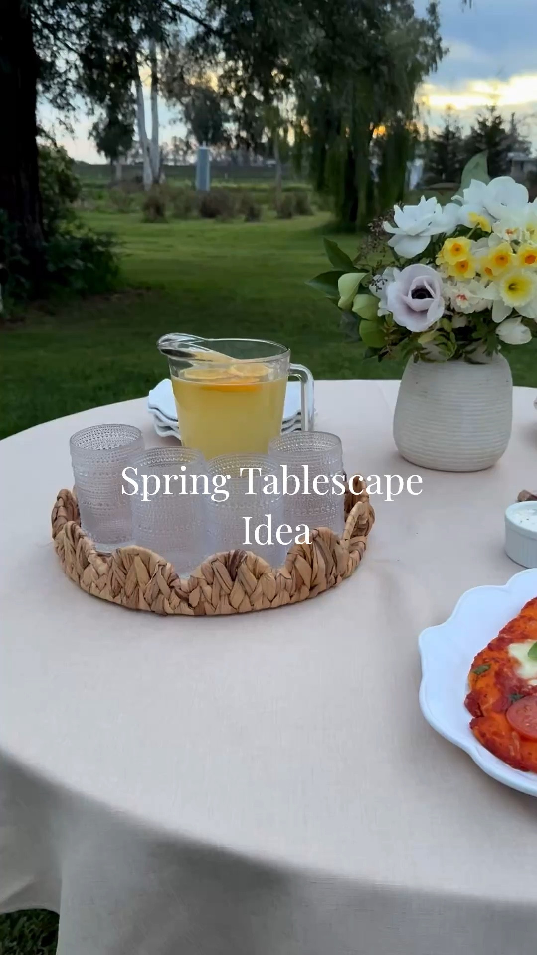 Beautiful butter yellow tablescape idea for spring with fresh cut daffodils and anemones from my family’s flower farm in Northern California near Sacramento! Now that summer-like weather is upon us, we’ll have to wait until next February/March for these beautiful blooms! Hopefully in your area, they’re just about to bloom! They look great with this neutral tablecloth, my homemade Margherita pizza, homemade lemon meringue pie, lemonade, beautiful glassware and more! 💛🌼💛 

#LTKdayinmylife #LTKHome #LTKfoodie