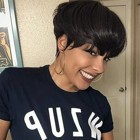 Creamily8 Black Wigs for Women Pixie Cut Wigs Synthetic Short Pixie Wigs with Bangs Wefted Wig Caps | Walmart (US)