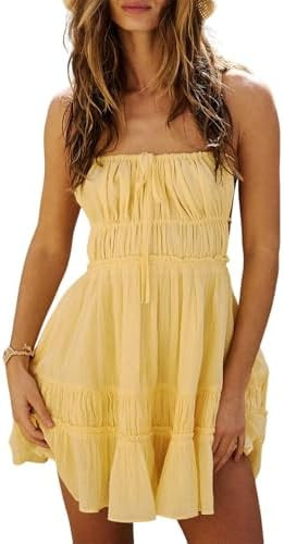 ForeMode Summer Deep V Neck Bohemian Women Mini Short Dress Backless Beach Boho Dress | Amazon (US)