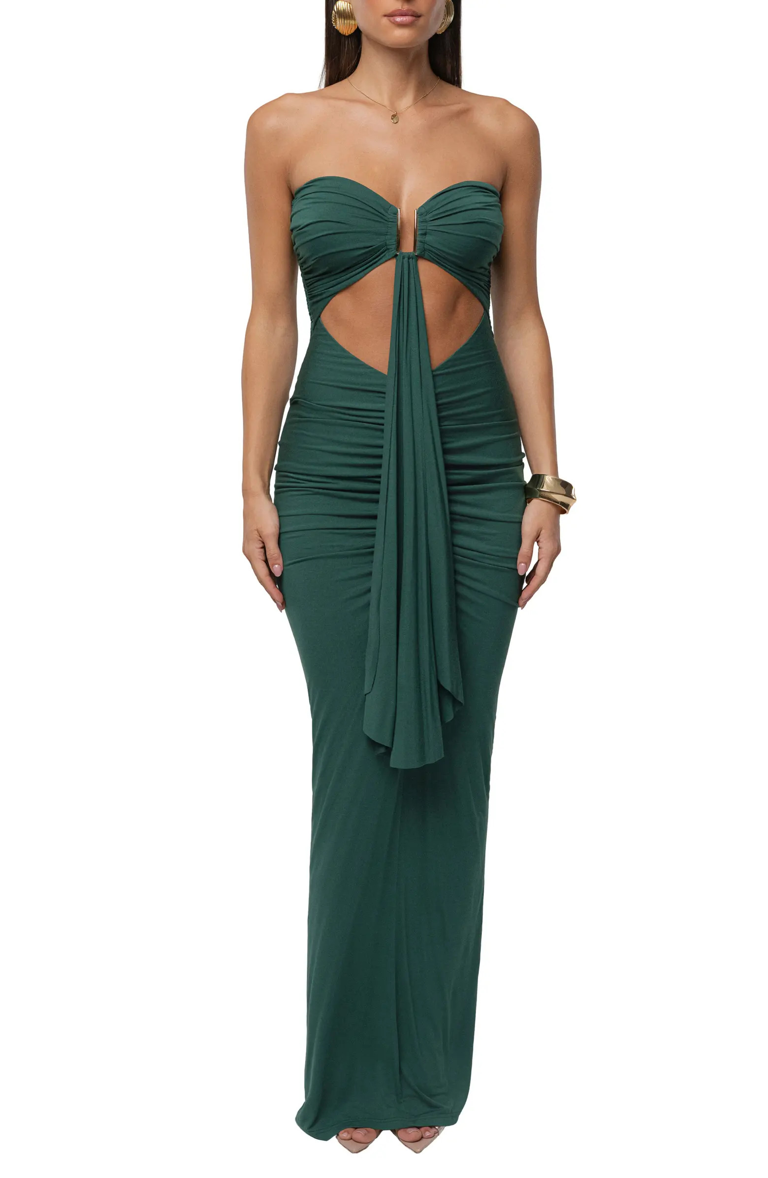 Drape Cutout Strapless Body-Con Maxi Cocktail Dress | Nordstrom
