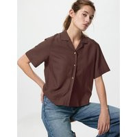 Uniqlo - Linen Blend Open Collar Shirt (short Sleeve) - Brown - XL | UNIQLO (UK)