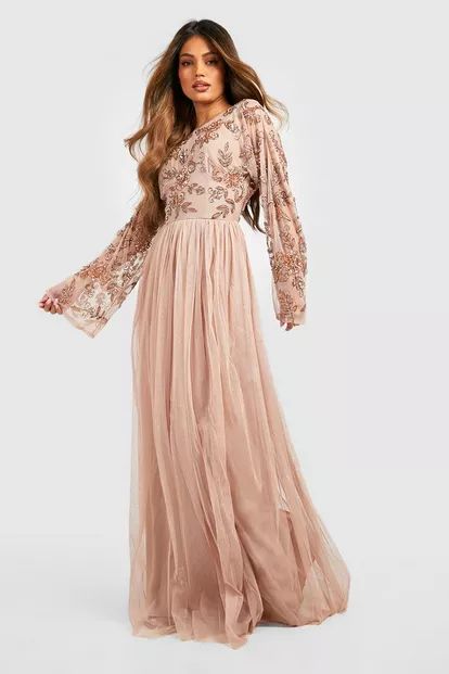 Bridesmaid Hand Embellished Long Sleeve Maxi Dress | Boohoo.com (US & CA)