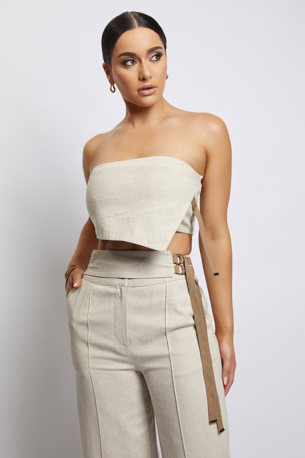 Misa Linen Bandeau Crop Top - Natural | MESHKI US