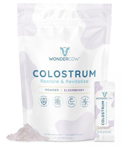 WONDERCOW Colostrum Supplement Powder for Gut Health, Immune Support, Muscle Recovery & Wellness | Natural IgG Pure Whole Bovine Colostrum Superfood, Elderberry, 30 Servings | Amazon (US)