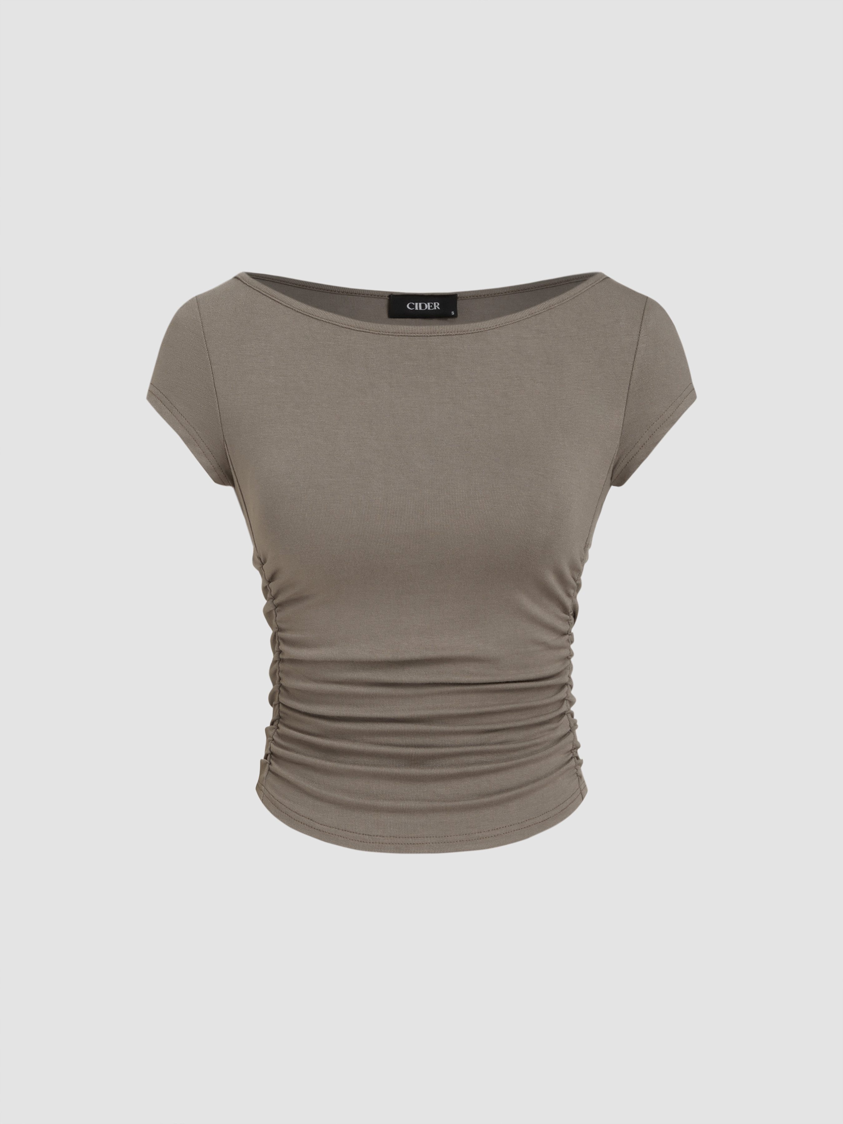 Strickstoff T-Shirt mit Bootshals und Rüschen For Lässige Alltagskleidung | Cider