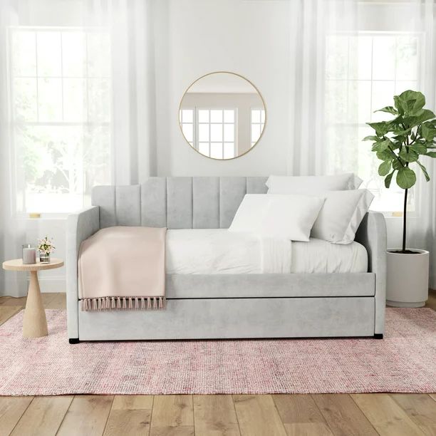 Nadia Channel Stitched Upholstered Twin Daybed with Trundle, Gray | Walmart (US)