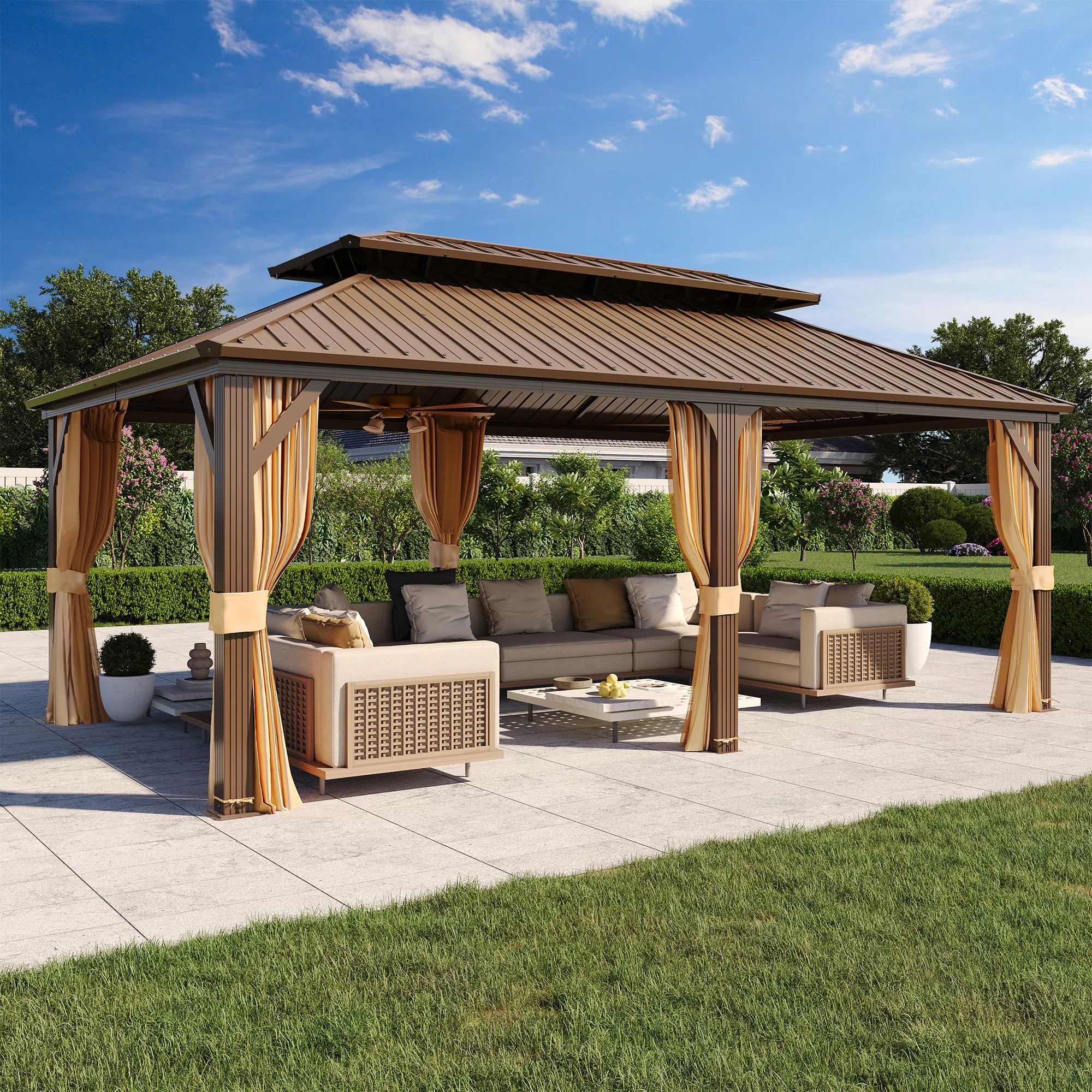 20 Ft. W x 12 Ft. D Hardtop Patio Gazebo, Outdoor Hardtop Gazebo with Double Roof | Wayfair North America