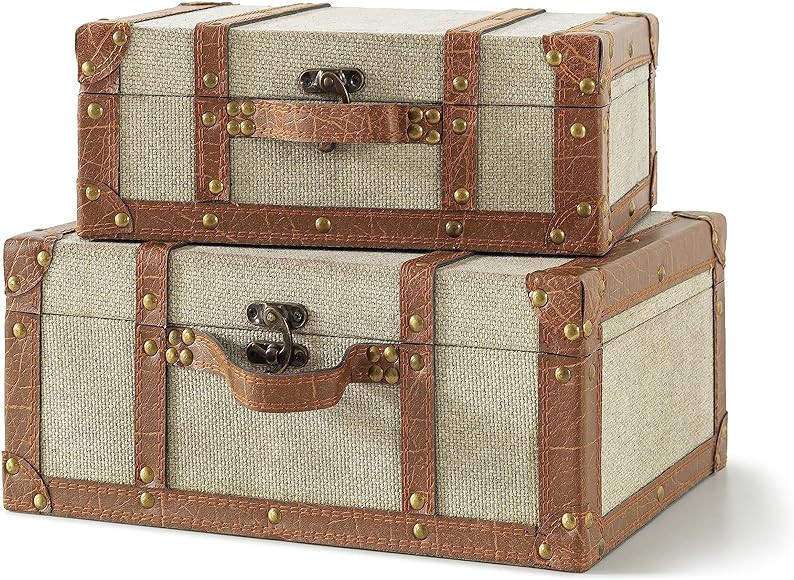 SLPR Carson Beige Wooden Storage: Set of 2 Fabric-Covered Nesting Trunks, Small Keepsake Box with... | Amazon (US)