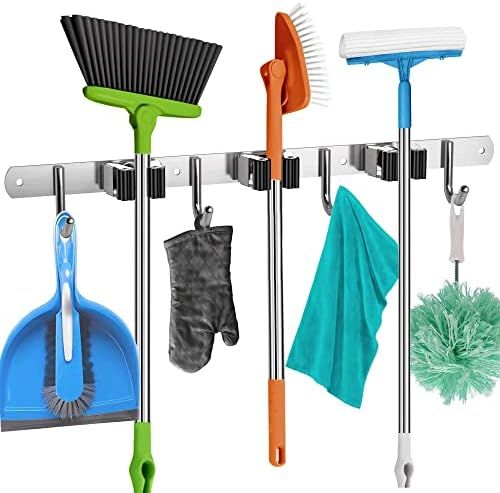 Homely Center Mop and Broom Holder Wall Mount – Heavy-Duty Broom Closet Organizer for Garage, K... | Amazon (US)