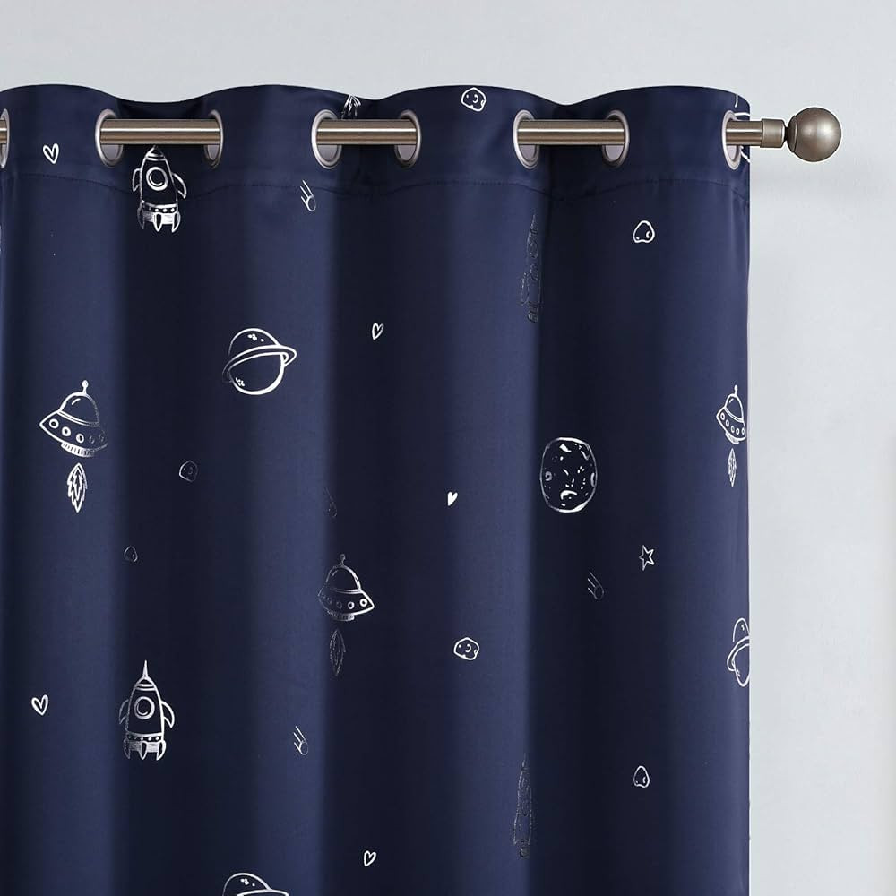Vangao Navy Blue Blackout Curtains Space Theme Curtains for Boys Kids Nursery Girls Room Silver F... | Amazon (US)