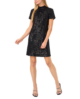 CeCe Women's Mock-Neck Short-Sleeve Sequin A-Line Dress - Macy's | Macy's